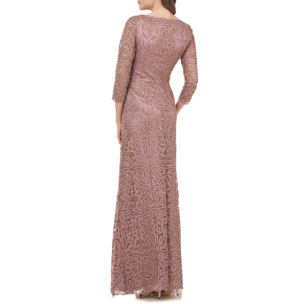 NEW JS Collections Mauve Rose Metallic Soutache Lace Applique Evening Gown Dress - Picture 3 of 11
